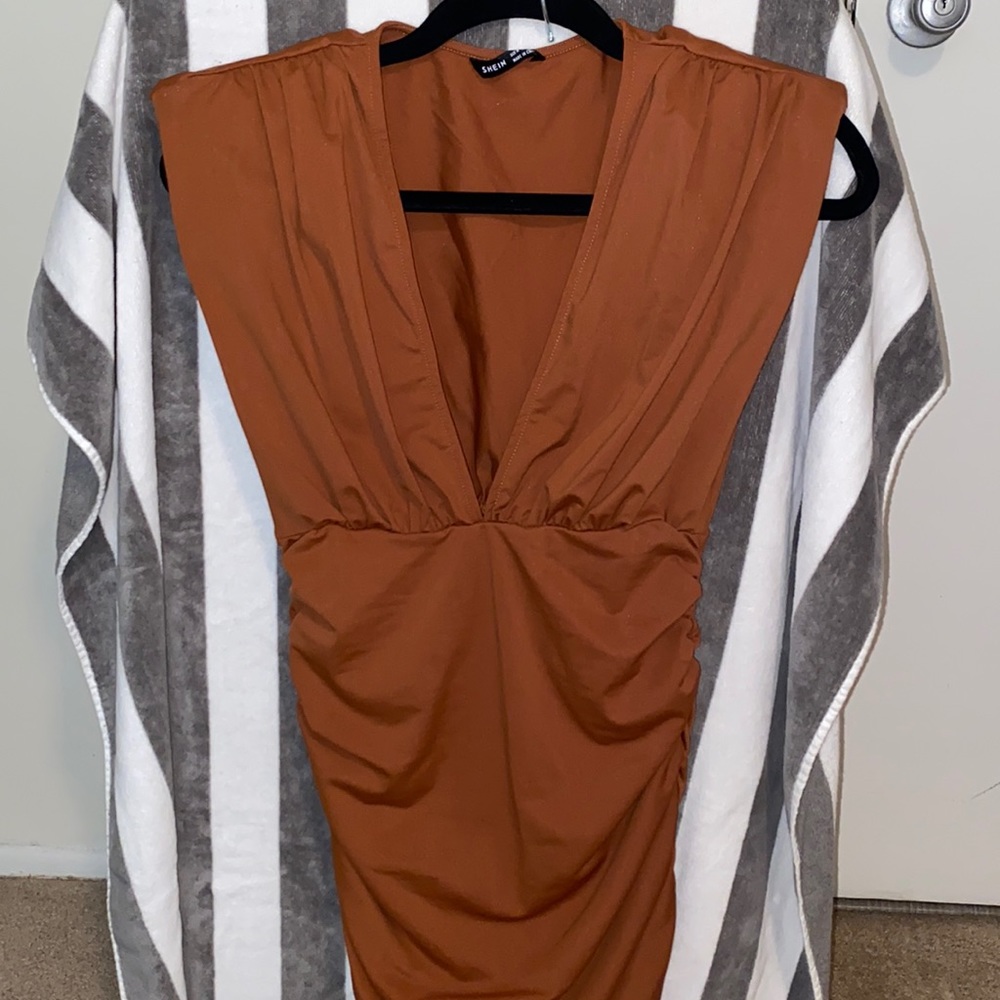 Deep V Brown Dress